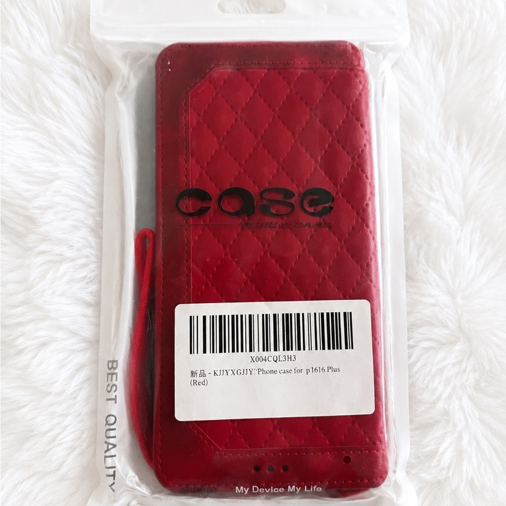 Red Quilted Wallet Phone Case Folio Cover Card Holder Magnetic Closure